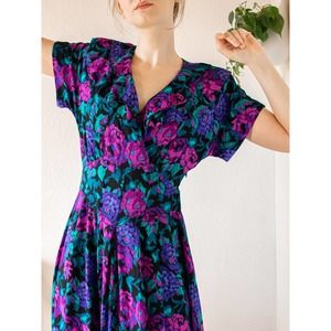 Vintage 80's Ruffle Floral Midi Dress